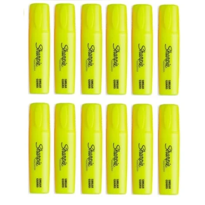 Image of Sharpie Fluo XL Highlighter Pen 3 Blade Chisel Tip 12 Pack Yellow