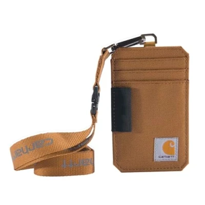 Image of Carhartt Unisex Adult Nylon Duck Id Holder and Lanyard, Water Repellent Canvas with Reflective Lanyard Wallet, (Carhartt Brown), One Size US