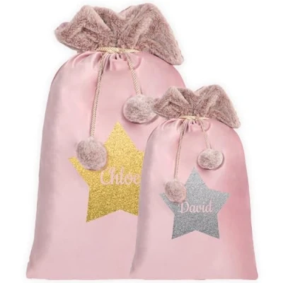 Image of Print Maniacs Personalised Christmas Velvet Santa Stocking Sack with Luxury Fur Trim Large Bag for Boy or Girls, Ideal Holiday Decor and Gifts