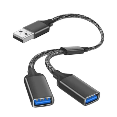 Image of USB Splitter 2 Port,1 in out Adapter,Double Adapter Double Male to Dual Female Data Transfer Power Charging Extension Cable Compatible with Laptop Mac for Flash Drive,Keyboard