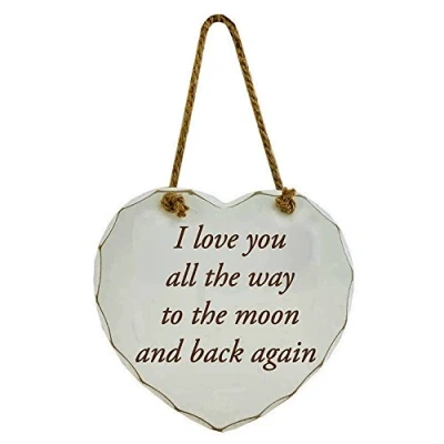 Image of Hanging Shabby Chic Heart Plaque Love You to the Moon &amp; Back