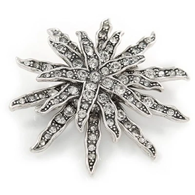 Image of Avalaya Vintage Inspired Austrian Crystal Star Brooch in Antique Silver Tone 50mm D