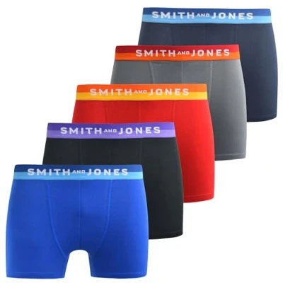 Image of SMITH &amp; JONES mens boxers multipack of 5, stretch cotton men’s boxer shorts, comfortable underpants for men, colourful and black underwear trunks, multi pack man briefs(M, Wrenlow)