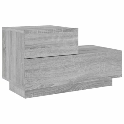 Image of vidaXL Bedside Cabinet with LED Lights Nightstand Bed Side Table Grey Sonoma