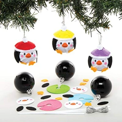 Image of Baker Ross AT241 Penguin Christmas Bauble Pack of 6, Festive Arts Perfect for Children to Decorate, Ideal Groups, Sunday School, Home Crafting, Assorted
