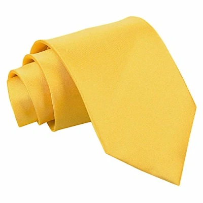 Image of DQT Plain Glossy Satin Polyester Wedding Classic Neck Tie for Men in Marigold