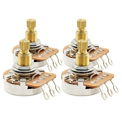 Image of Musiclily Pro HD A250K Full Brass Metric Coarse 18 Spline Split Shaft Pots Audio Taper Potentiometers for Electric Guitar Bass (Set of 4)