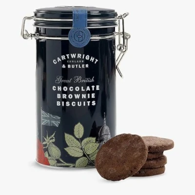 Image of Cartwright &amp; Butler Great British Chocolate Brownie Biscuits In Tin Gift Basket, Birthday Treats, Thank You Gift, Thinking of You, Father&#039;s Day Teacher