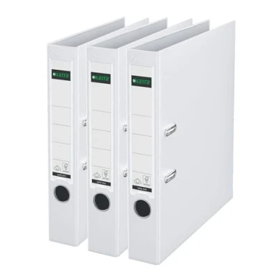 Image of Leitz Lever Arch File, White, A4, 50 mm spine, Pack 3, Plastic, 310345101