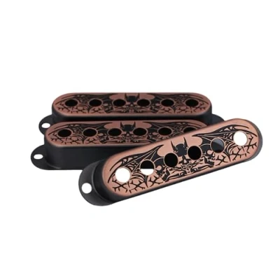 Image of Guyker 3Pcs Single Coil Guitar Pickup Covers (52mm Pole Spacing), Copper Mounting Ring Set Accessories Replacement Part, (PS003, Bronze)