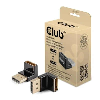Image of Club 3D CAC 1008 DisplayPort Male to 1.4 Female 90 Degree Angled Adapter 4K120Hz M/F