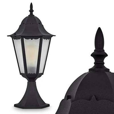 Image of Outdoor lamp Hong Kong Frost, bollard light in antique look, cast aluminium matt black with frosted glass panes, path 49 cm, retro/vintage garden lamp, E27 socket, IP44, without bulb