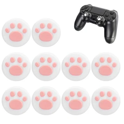 Image of Dpofirs Silicone Rocker Cap, 10Pcs Thumb Grips Cover Joystick with Cat Paw Pattern, Wear Resistance, Universal Cap for Switch/Switch Lite (White)