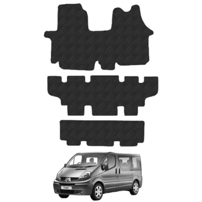 Image of Rubber Floor Mats for the Renault Trafic (2001 2014) [Only suitable factory Passenger model] Custom Van Accessory Tailored fit Heavy Duty, Waterproof &amp; Anti Slip Work with Clips