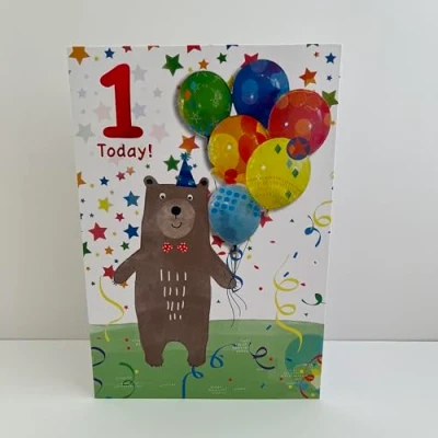 Image of Simon Elvin 1 Today Age Birthday Card Bear Balloons