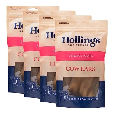 Image of Hollings Cow Ears Dog Treats, 100% Natural &amp; Nutritious Long Lasting Chew Treats for Adult Dogs, Grain Free High in Protein (Pack of 40)