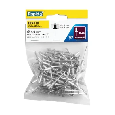 Image of RRapid Rivets Standard Alumium rivets, 4 x 12 mm, 5000379 100 Pieces, Silver/ Clear/ Blue