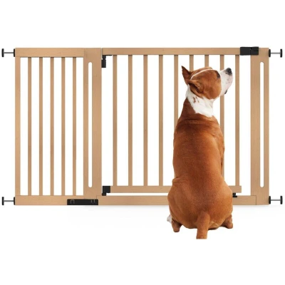 Image of Bettacare Wooden Elegance Dog Gate, Natural, 135cm 143cm, Pressure Fit Safety 73cm Extra Wide Doorway, Gate for Puppy, and Pet, Stylish Design Easy Installation