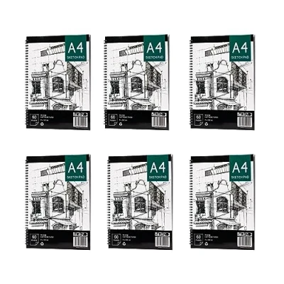 Image of iTrend Sketch Book Spiral Sketchbook White Cartridge Art Drawing Paper A4 60 Pages Pad 140GSM 21 x 29.5cm Pack of 6