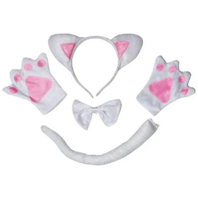 Image of Petitebelle Headband Bowtie Tail Gloves 4pc Children Costume 1 5y (White Cat(1), One size)