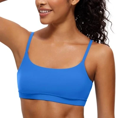 Image of CRZ Yoga Butterluxe Women&#039;s Adjustable Straps Sports Bra Padded Scoop Neck Bras Wireless Workout Crop Top Sparkle Blue 12