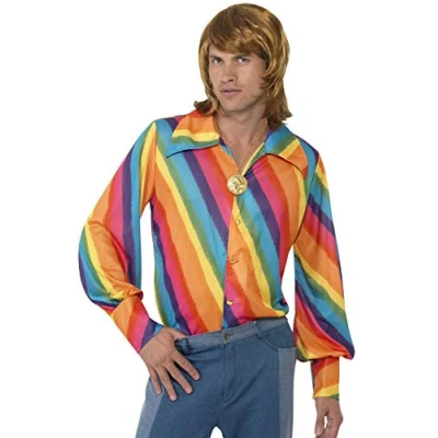 Image of Smiffys 70s Colour Shirt, Rainbow, 1970&#039;s Disco Fancy Dress, 1970s Dress Up Costumes