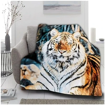 Image of VELVETIO Premium 3D Tiger Fleece Throws, Ultra Soft Animal Print Sofa Couch Blankets, Extra Large Cuddly &amp; Fluffy Blanket For Settee, 200 x 240cm