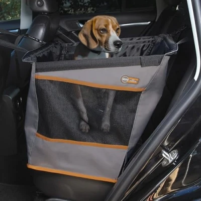Image of K&amp;H Pet Products Buckle N&#039; Go Dog Car Seat for Medium Dogs, Waterproof Fabric with Breathable Mesh &amp; Adjustable Belt Car, Hammock Carrier Cover Gray SM/MD