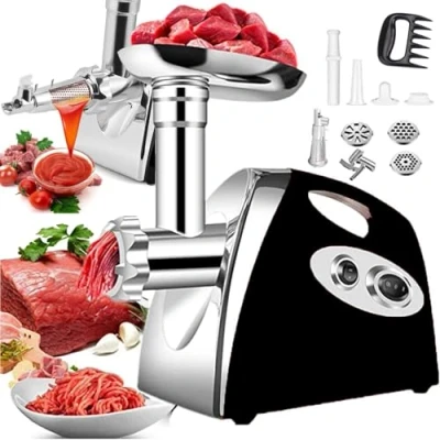 Image of QYOEGSQ Electric Meat Mincer Grinder Tomato Strainer Sausage Maker,2800W Stainless Steel Sauce Maker Machine with 3 Cutting Plates,Tomato Machine,Sausage &amp; Kubbe Kit(Black)