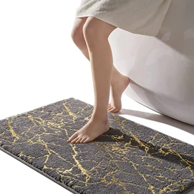 Image of QJHOMO Bath Mat Non Slip Washable Mat, Grey Bathroom Rug, Gold Decorative Luxury Accessories, Soft Microfibre Absorbent for Bathtub, 60 x 120 cm
