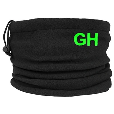 Image of TeddyTs Personalised Initials Black Fleece Sports Snood with Adjustable Toggle (Green Embroidery)