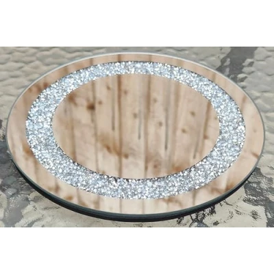Image of NA2 EagleWiz Silver Round Crushed Jewels Diamante Mirrored Candle Plate Wedding Table Centrepiece Crystal Candleplate 20cm