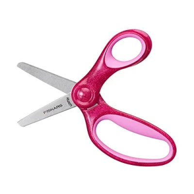 Image of Fiskars Childrens Scissors Blunt Safety Blades, Right Handed, 6 Years +, 13cm Glitter Pink