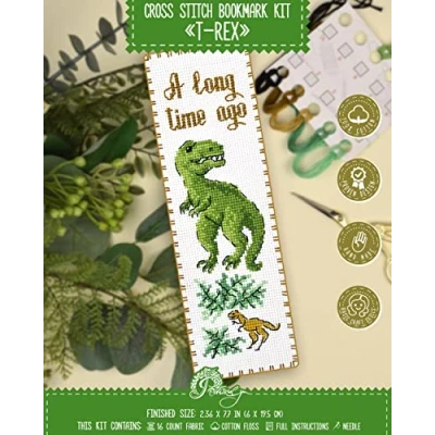 Image of Povitrulya Counted Cross Stitch Kit T Rex DIY Bookmark Set for Hand Embroidery