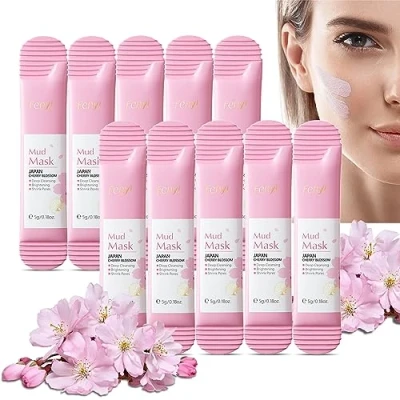 Image of mercham 10 PCS Cherry Blossom Clay Mask, Deep Cleanse Mud Hydrating, Fade Fine Lines, Pore Tightening Pink Face Masks, 100% Vegan Masks Skincare for All Skin Types 5ML*10