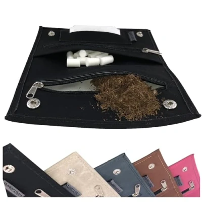 Image of Ciggy Jumper Tobacco Bag Used Leather Leaf Compartment, Twist with Filter Black Single