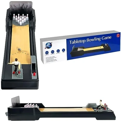 Image of Crystals Tabletop Mini Bowling Game Set with 12 Pins + 2 Balls, Desktop Game, Toys, Alleys Launching Chute &amp; Side Gutters for Adults Children