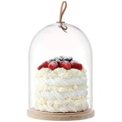 Image of LSA Ivalo Dome &amp; Ash Base Ø22cm H28.5cm Clear 1 Unit Mouthblown Handmade Glass Hand Planed Wood IV02