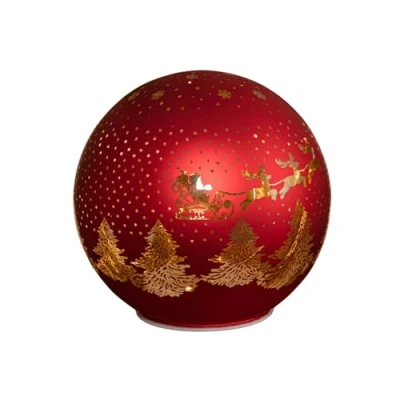 Image of Samuel ALEXANDER 15cm Battery Operated Light up Santa Glass Ball in Red with Warm White LEDs