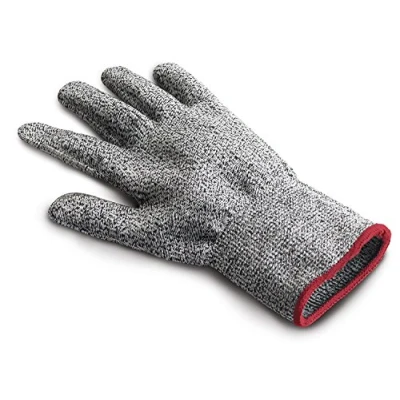 Image of Cuisipro Cut Resistant Glove, Nylon + spandex HPPE polyester fabric, Silver/Red, 1 Count (Pack of 1)