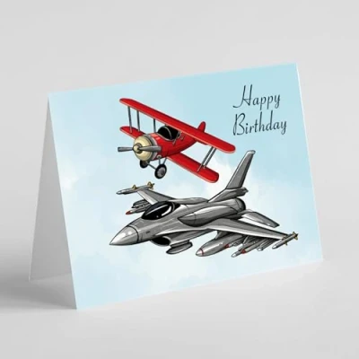 Image of Beebooh cards Fighter jet and propellor plane birthday card