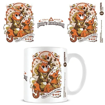 Image of Pyramid International Ilustrata Mug (Kitty&#039;s Awakening Design) 11oz Ceramic Coffee Mug, Cups and Mugs for Men Women Official Merchandise