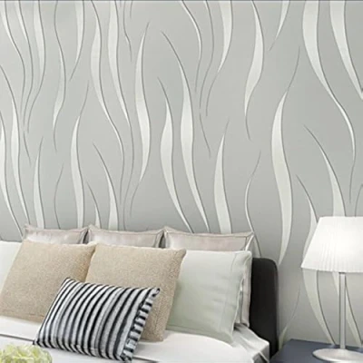 Image of Modern Simple Stylish 3D Stereoscopic Wave Stripes TV Background Living Room Non Woven Wallpaper Silver Gray Color 0.53m(1.73&#039;W) x 10m(32.8&#039;L)=5.3m2 (57sq.ft)