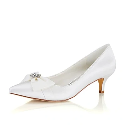 Image of Emily Bridal Ivory Wedding Shoes Pointed Toe Rhinestones Kitten Heel Mother (EU38/UK5, Ivory)