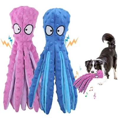 Image of Dog Toys, Squeaky Octopus Dogs Toys for Boredom. No Stuffing Crinkle Plush Toy Puppy Teething &amp; Training. Durable Interactive Tough Chew Toy. Small to Medium (Blue+Purple)