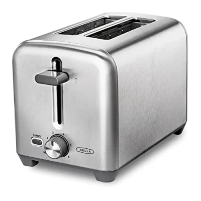 Image of BELLA Stainless Steel 2 Slice Toaster with Extra Wide Slots and Removable Crumb Tray, 6 Browning Options, Auto Shut Off Reheat Function, Toast Bread, Bagel Waffle