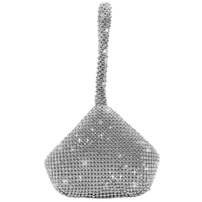 Image of Elegant Mini Soft Body Bridesmaid Women Girl Bride Bling Diamante Crystal Prom Cocktail Party Wedding Engagement Evening Bag Purse Clutch Pouch Silver