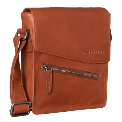 Image of STILORD &#039;Steve&#039; Mens Leather Messenger Bag Brown Small Shoulder for Men Vintage Cross Body 8 inch Tablets Satchel Genuine Leather, Colour:Vegetable