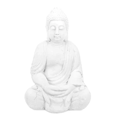 Image of Relaxdays Garden Decoration Sculpture Sitting Buddha 70 cm, Weatherproof, Idea, for Indoors and Outside, White, Polyresin