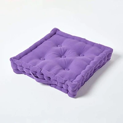 Image of HOMESCAPES Plain Purple 100% Cotton Large Floor Cushion Damson 50 x 10 cm Square Indoor Garden Dining Chair Booster Seat Pad